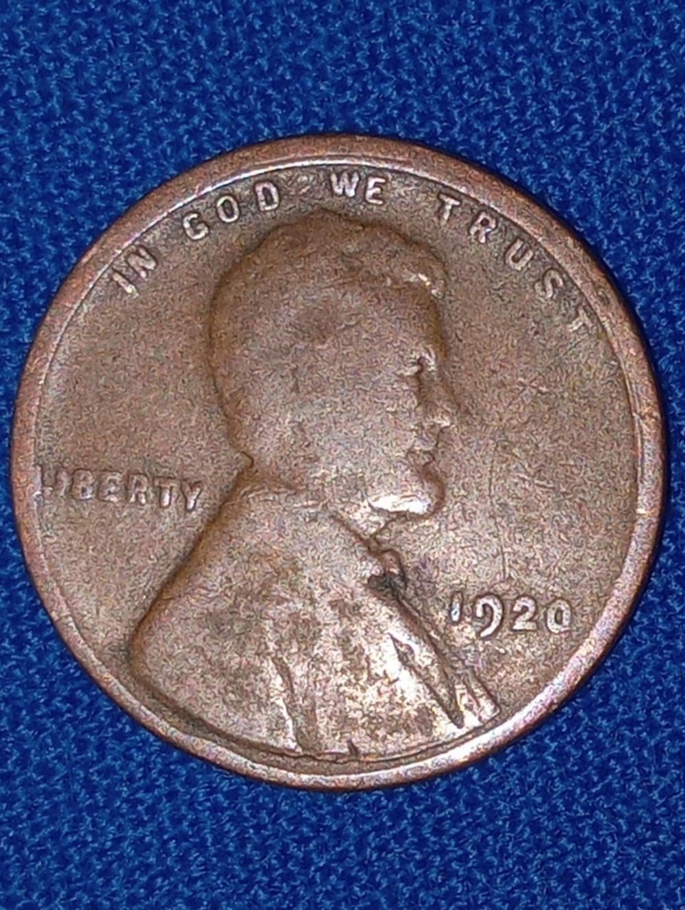 1920 Lincoln Wheat Cent Penny -No Mint Mark Brown Copper Tone